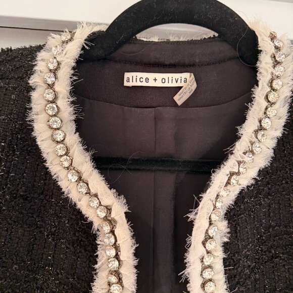 Alice + Olivia Black Andreas Embellished Textured Jacket Size Medium - Picture 2 of 5